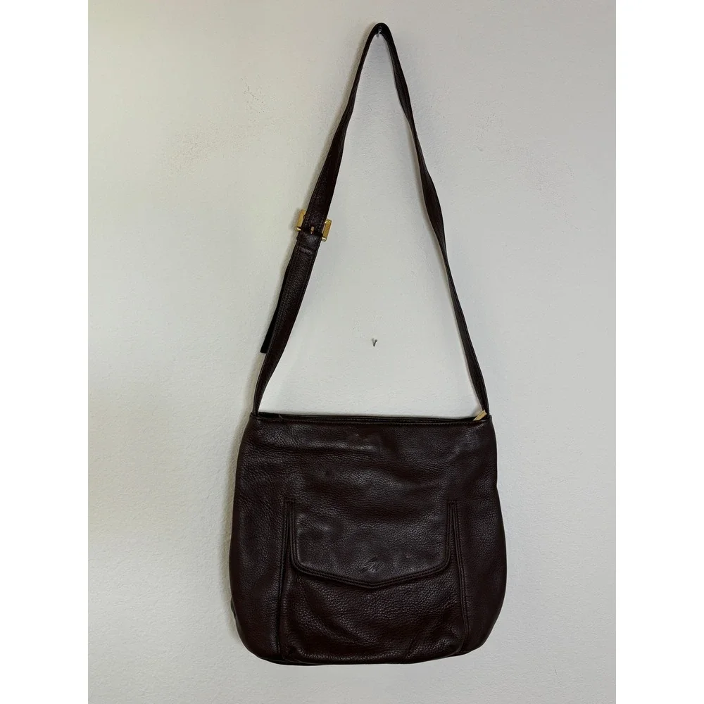 Stone Mountain Brown Pebbled Leather Crossbody Bag Gold Hardware Shoulder Bag